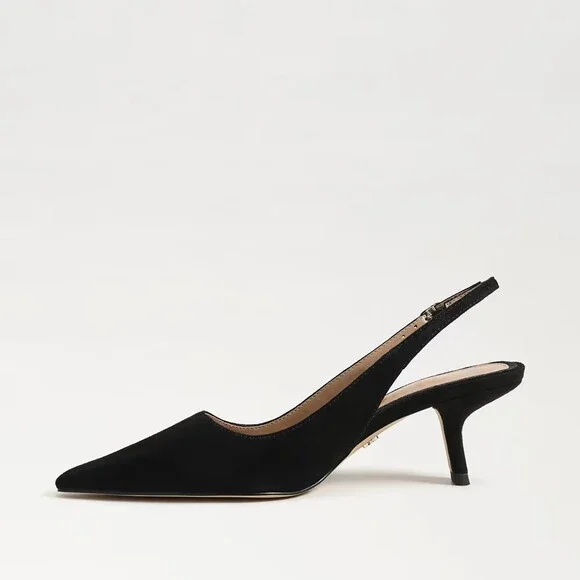 Sam Edelman Bianka Pump Women's 7.5 Black Suede Kitten Heel Slingback ZOGG2293 - Picture 3 of 14